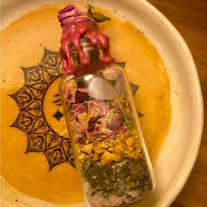 Love and warmth intention spell jar handmade with pink salt roses rose quartz